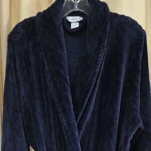 Liz Claiborne Plush Dark Navy Robe with Waist Tie